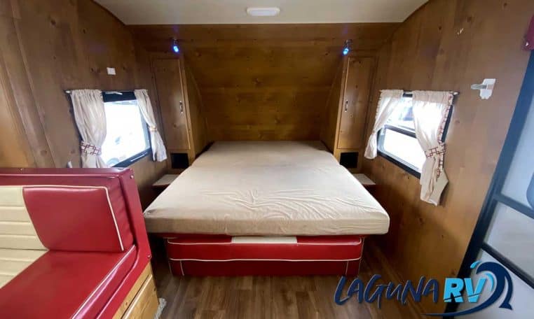 2018 Gulf Stream Vintage Cruiser 23BHS travel trailer for sale at Laguna RV in Colton CA with its Murphy bed in the open position