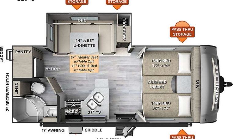 2022 Forest River Rockwood Mini Lite 2204S Travel Trailer RV Floorplan