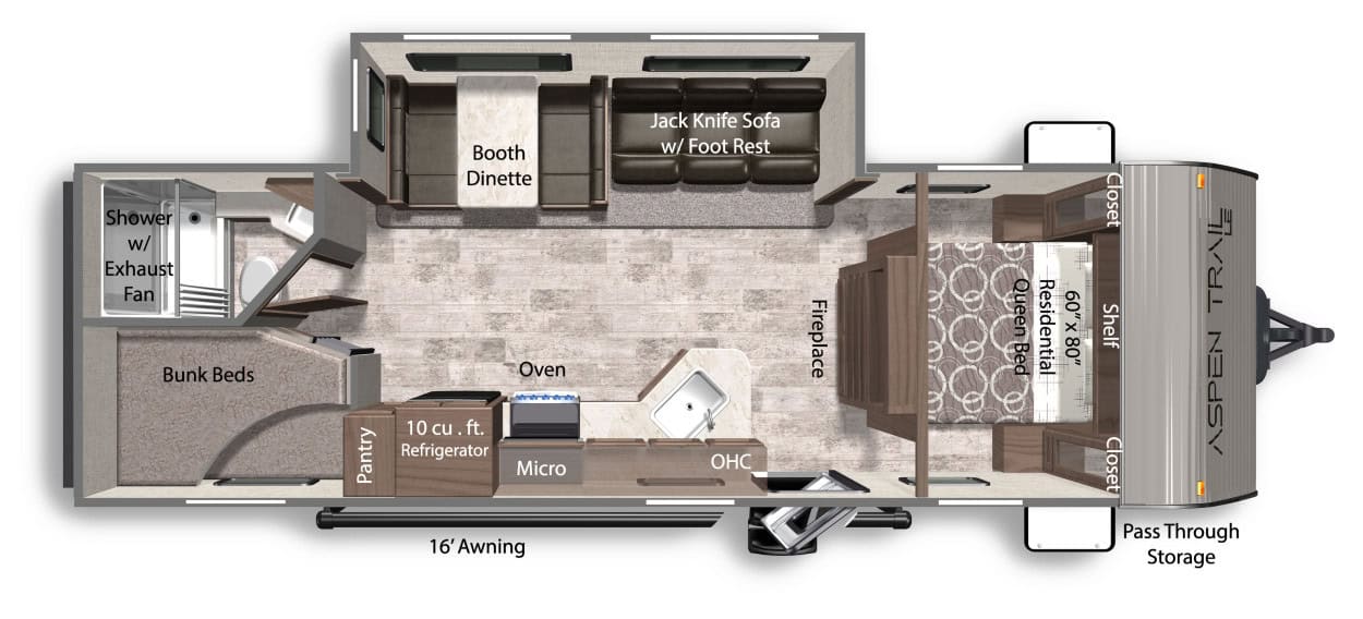 Dutchmen RV Aspen Trail LE 26BHWE travel trailer RV floorplan