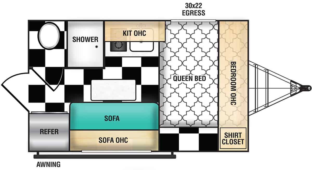 Riverside RV Retro 135 travel trailer RV floorplan