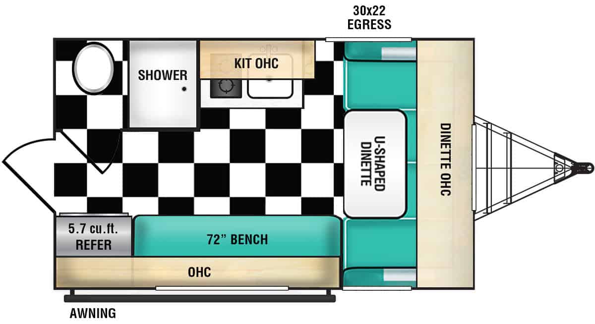 Riverside RV Retro 135FD travel trailer RV floorplan